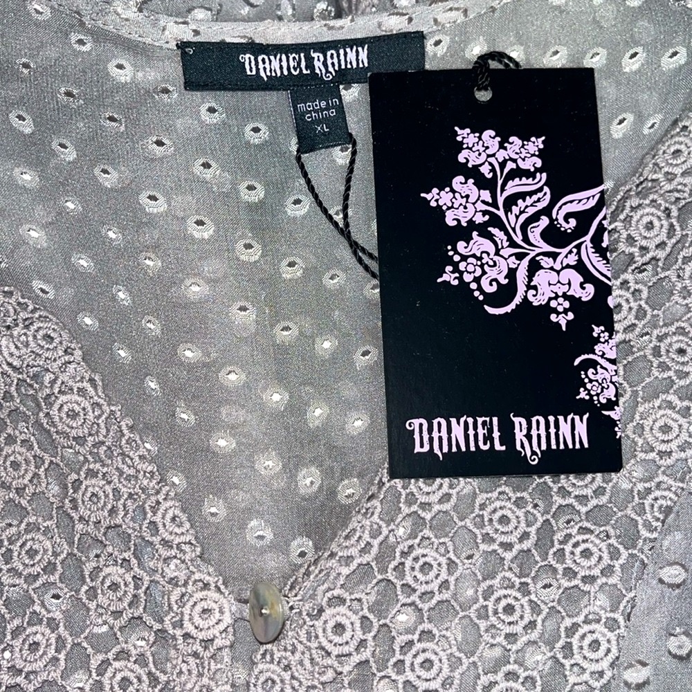 Daniel Rainn Silk Swiss Dot Crochet Bohemian Tunic Blouse - Picture 5 of 7